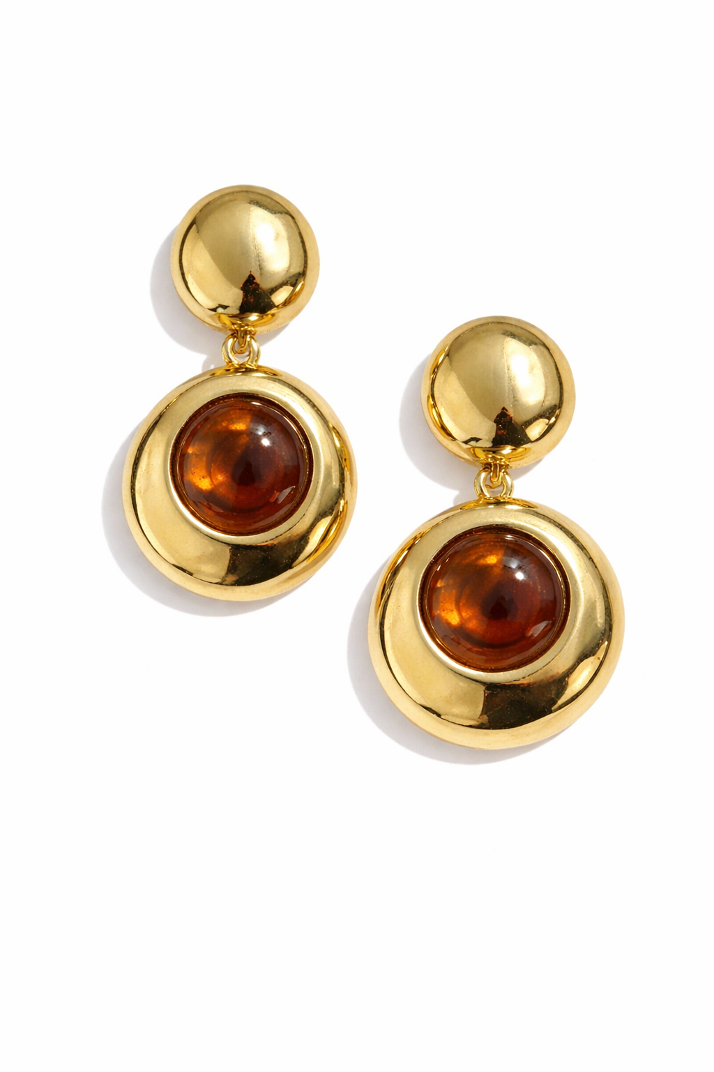 Kadın Gold Renk Kahverengi Taşlı Sallantılı Küpe