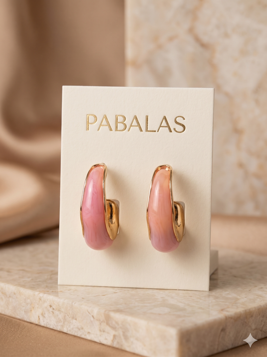 Kadın Gold Pembe Halka Küpe – Modern Minimal Retro Küpe Modeli