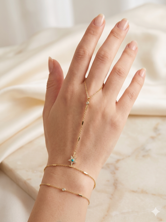 Paslanmaz Çelik Gold Yıldız Detaylı Şahmeran Bileklik